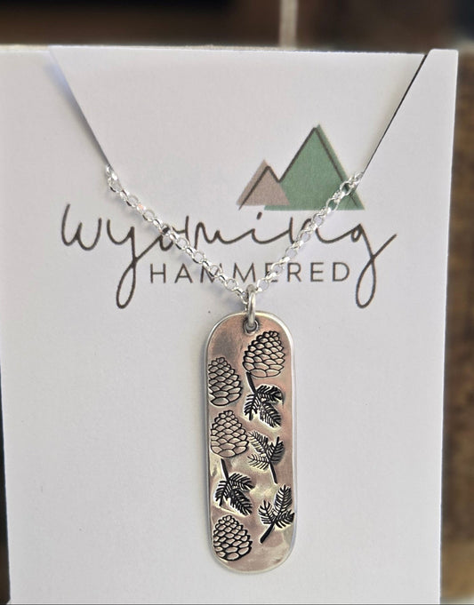 Necklace - Fine Silver Pine Cones and Leaves Pendant