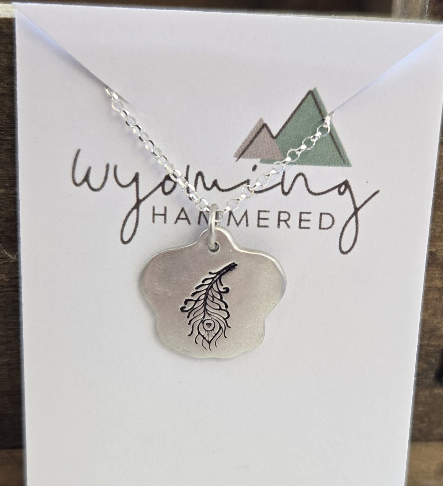 Necklace - Peacock Feather Silver Pendant