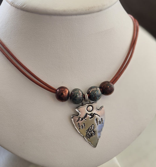 Necklace - Wolf Howling on Leather Cord