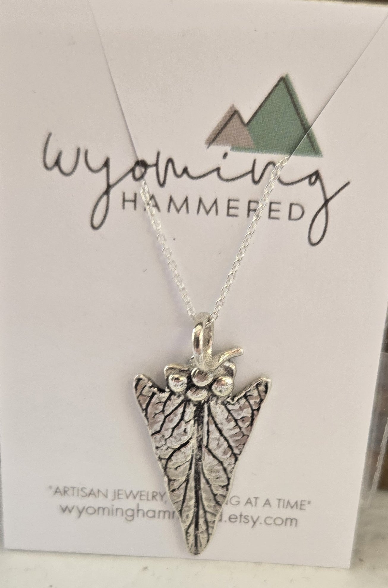 Necklace - Milkweed Texture on Arrowhead Pendant