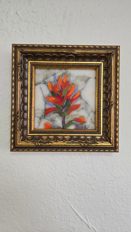 Original Oil Painting Framed- "Indian Paintbrush" On Marble