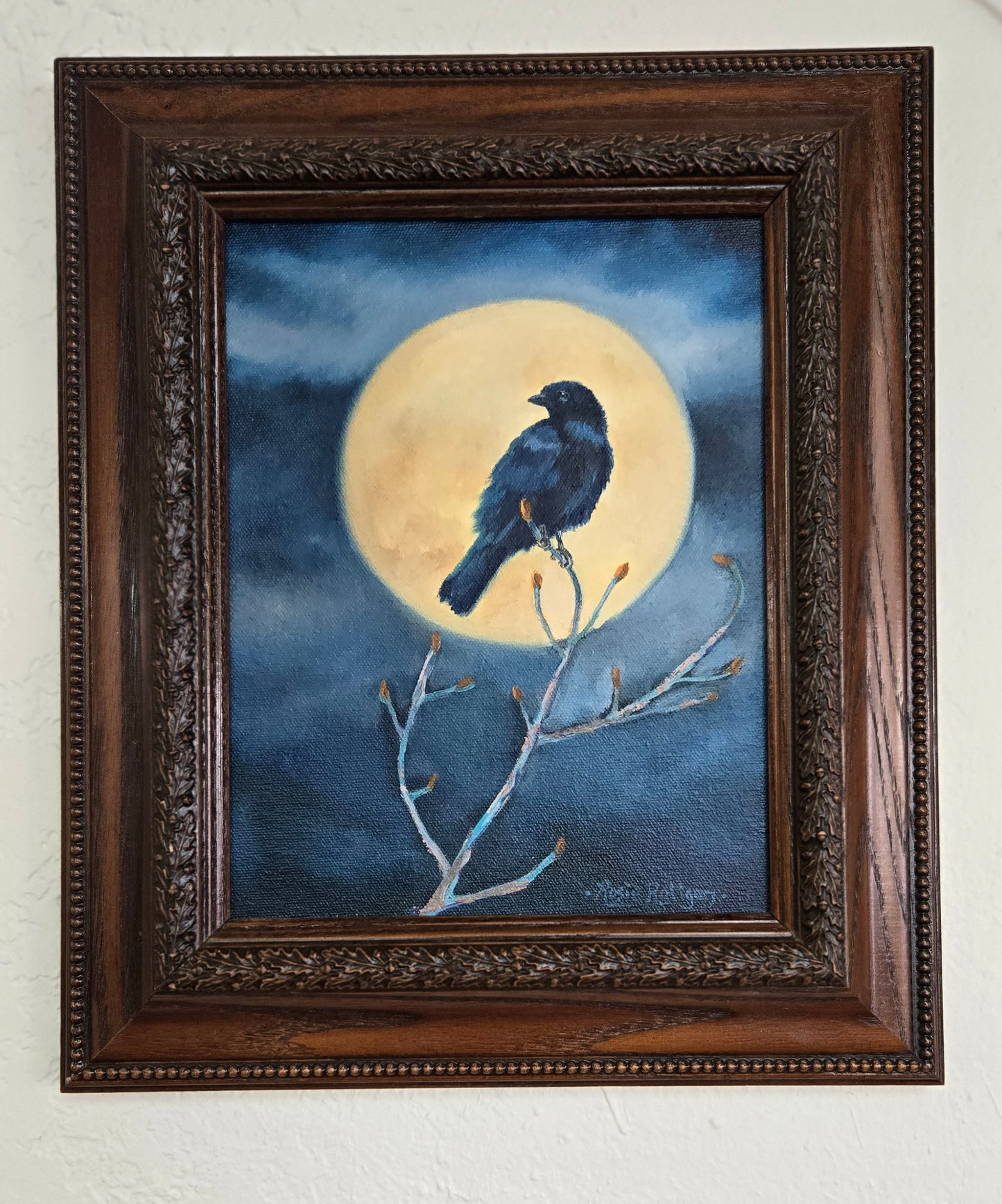 Original Oil Painting Framed- "Go to Sleep" Raven