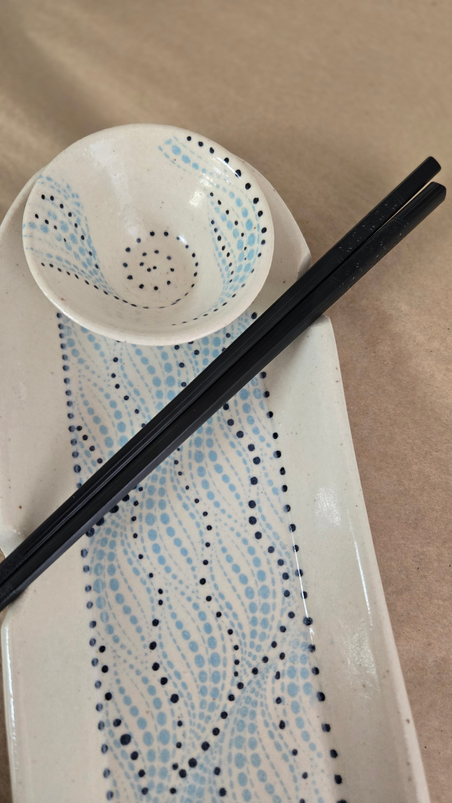 Sushi Tray Set - Blue and Black Dots