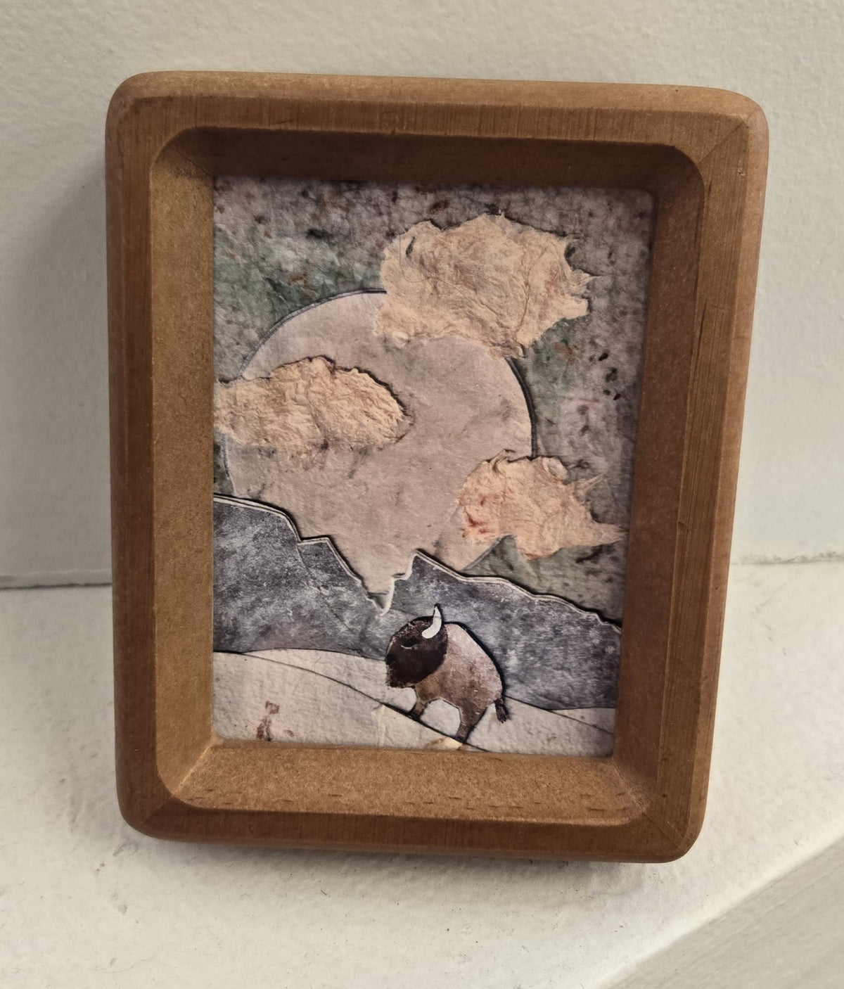 Paper Collage Print- "Sheep Mountain Moonrise Bison"