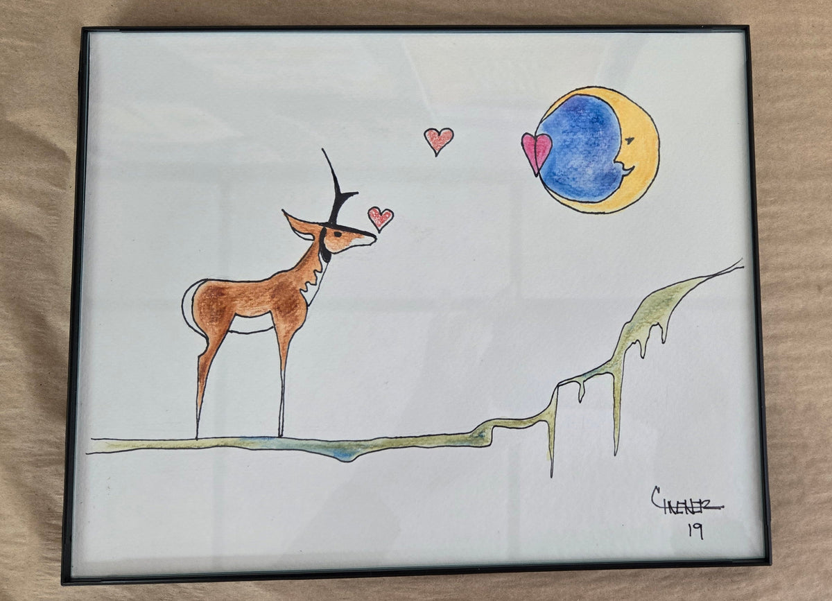 Framed Original Watercolor and Ink- "Lope and Moon"