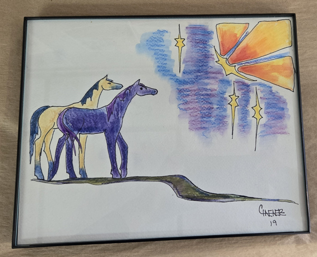Framed Original Watercolor and Ink- "Buckskin and Shooting Stars"