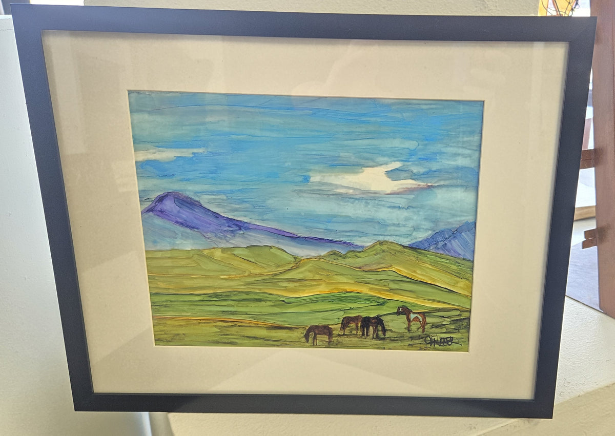 Framed Original Alcohol Ink - Wild Horse Ranch and Jelm