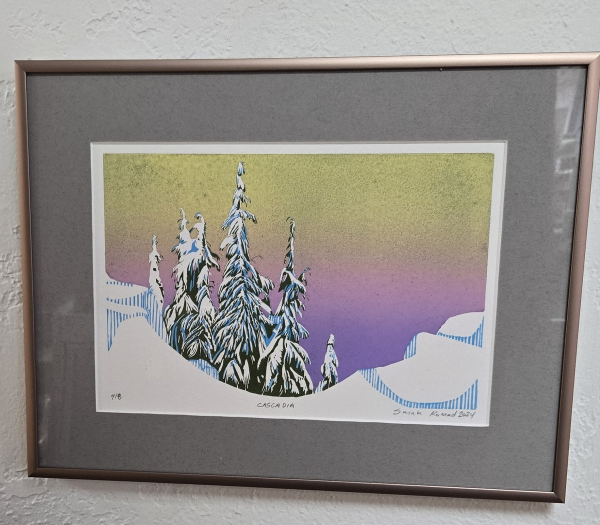 Framed Linocut Print- "Cascadia"
