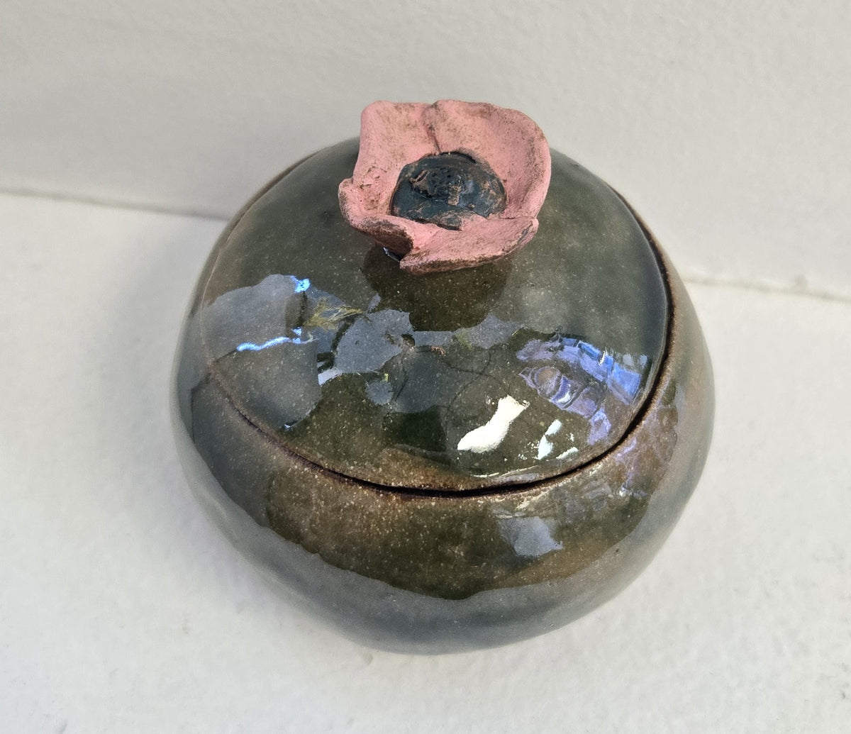 Trinket Box/Jar- Round with Flower Topper