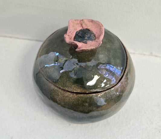 Trinket Box/Jar- Round with Flower Topper