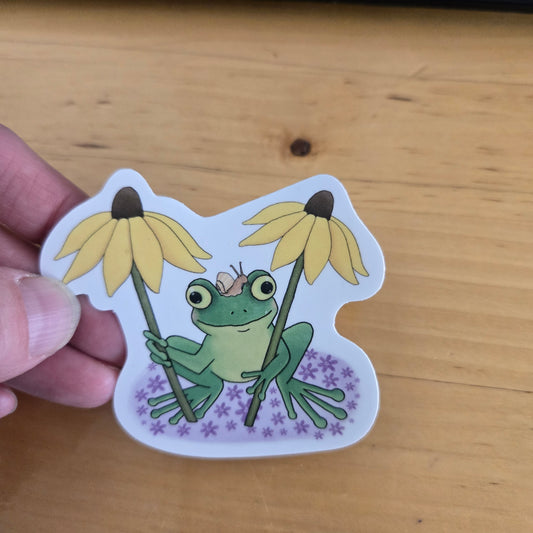 Sticker- Frog With Flowers