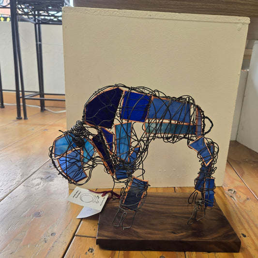 Wire  Sculpture with Glass -Bison- "Little Blue Buff"