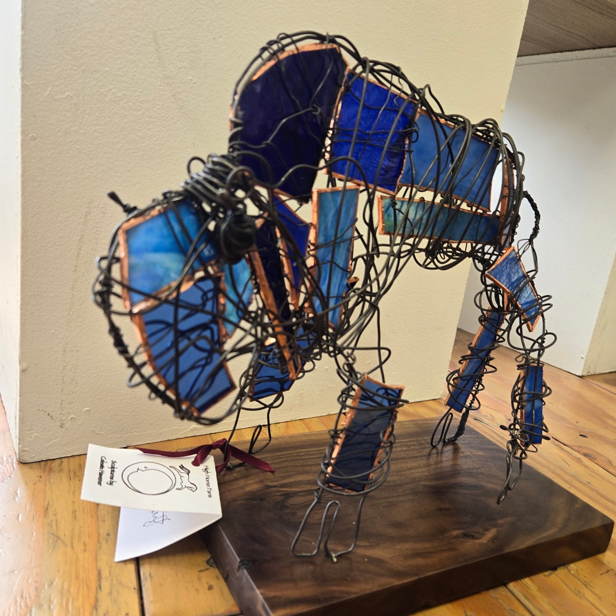 Wire  Sculpture with Glass -Bison- "Little Blue Buff"