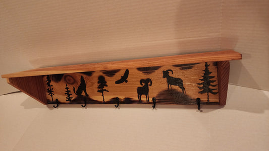Coat Rack and Shelf - Bighorn Mountain Scene