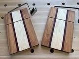 hardwood cheese cutting board with black and silver hardware