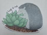 Vinyl sticker of  "Hug it Out". Hedgehog is hugging a catcus plant. Perfect for your laptop, mirror or waterbottle.