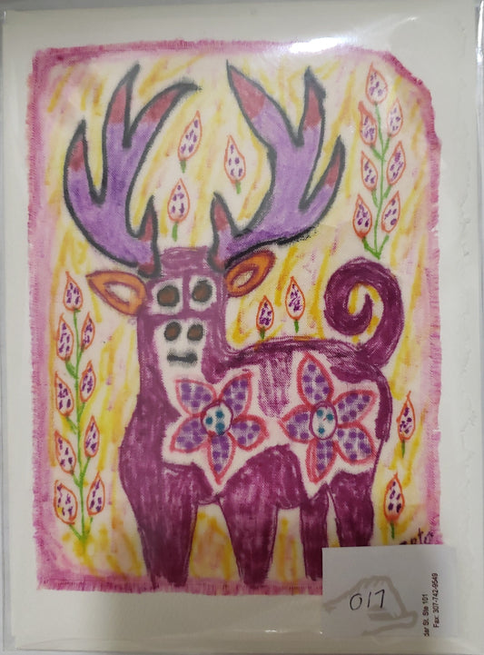 <h1>Deer with 4 Flowers Original Art Fiber Greeting Card or Mini Art</h1> <h2>Artist: Alberto Alcantara</h2> <p>5" x 7" Blank inside</p> <p>Envelope included</p> <p>Hand painted on natural fiber</p> <p>Original art</p> <p>Peruvian folk art <br></p> <p>Enjoy as a card</p> <p>Frame as&nbsp; mini art</p>