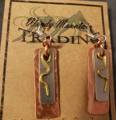 Copper Three Layer Rectangle Earrings