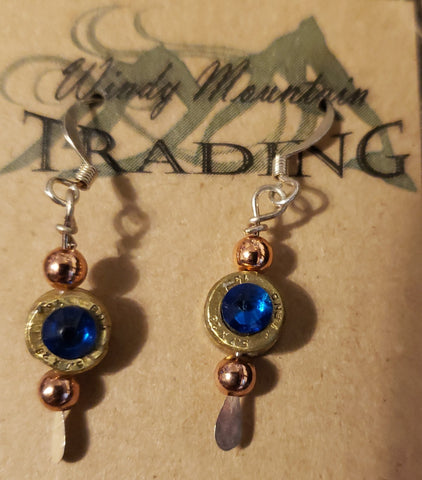 Small Bullet End with Dark Blue Crystal Earrings