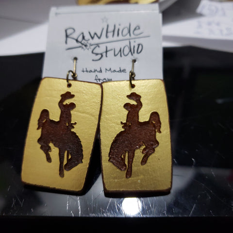 Steamboat Bucking Horse Brown and Gold Large Earrings