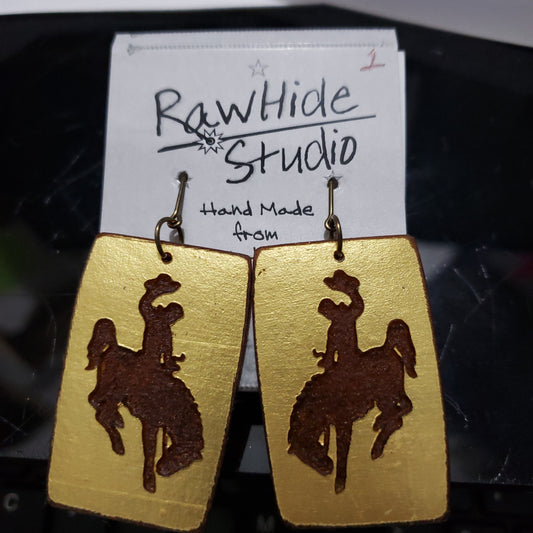 Steamboat Bucking Horse Brown and Gold Large Earrings