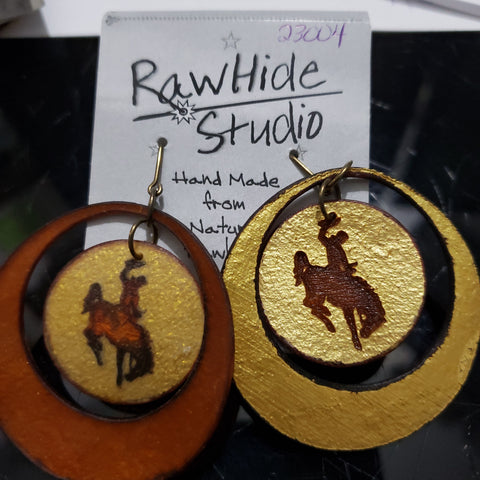 Steamboat Bucking Horse Brown and Gold Large Hoop Dance  Earrings