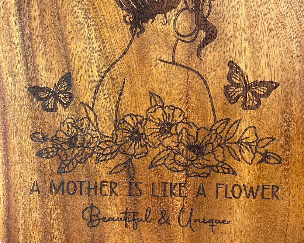 " A Mother is Like a Flower " 15" Round Laser Engraved Charcuterie Board