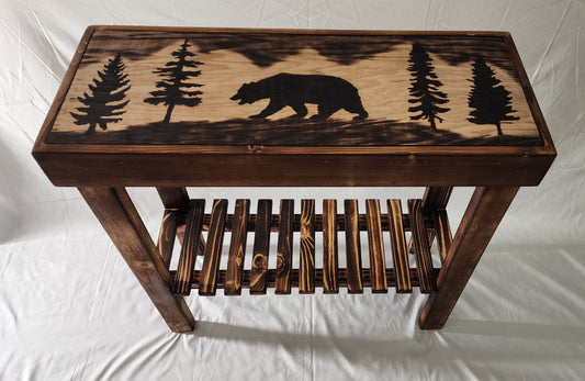 " Bear " Wood Burned Wilderness Table