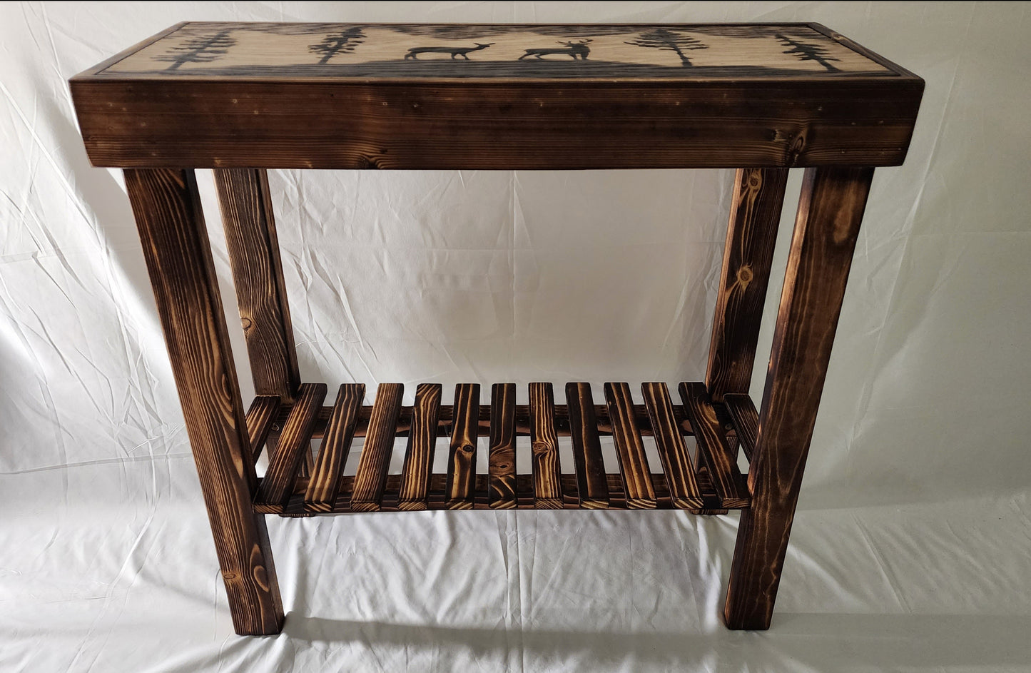 " Deer " Wood Burned Wilderness Table
