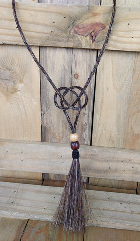 Horsehair " Alamar Knot " Necklace with Wooden Beads