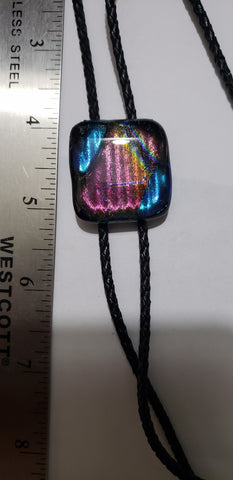 Custom Dichroic Fused  Glass Bolo with Vinyl and Silver Tips