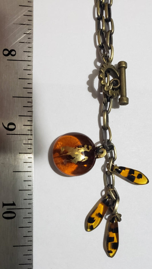 Necklace- Fused Amber Glass UWYO Cowboy Lariat