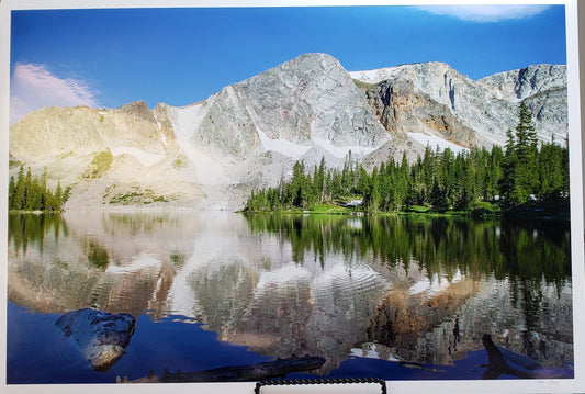 Trout Jumping in Lake Marie in front of The Diamond" of Snowy Range Mountains    Photographer" Susan Davis   Can you find the trout?  16" x 24" image size  17" x 25" paper size  "The Diamond" peak is 11,720'high