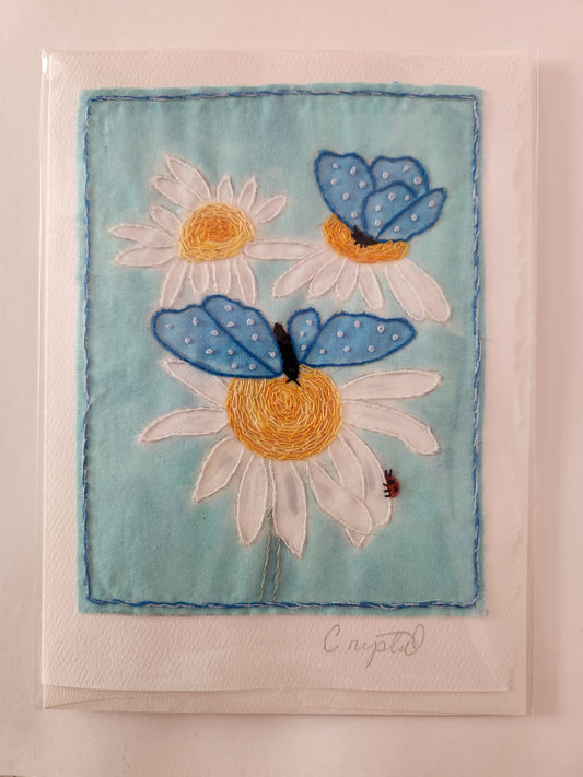 " Butterflies and Flowers " Fiber Art Card