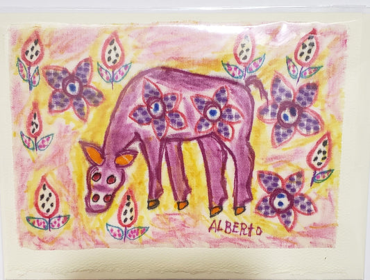 <h1>Art Card of Pony -</h1> <h1>Five&nbsp; flowers</h1> <h2>Artist: Alberto Alcantara</h2> <p>Original mini art on fiber</p> <p>Peruvian Folk Art Original</p> <p>Comes in a greeting card format Art Card of Grazing&nbsp; Pony - Five&nbsp; Flowers</p> <p>Can be framed as mini art to enjoy on your walls or desk</p> <p>Natural fiber</p> <p>Fiber Original</p> <p>Paper / Cotton</p> <p>Envelope is included</p> <p>Clear sleeve to protect the artwork</p>