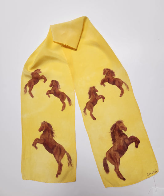 " Bucking Horses " Hand Dyed Silk Scarf
