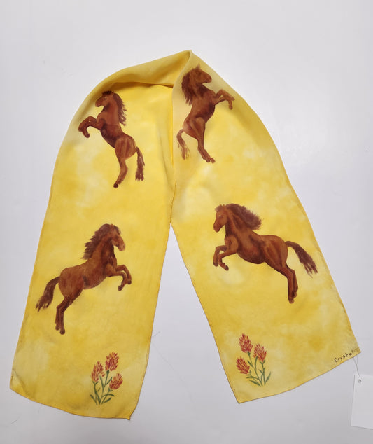 " Bucking Horses and Indian Paintbrush " Hand Dyed Silk Scarf