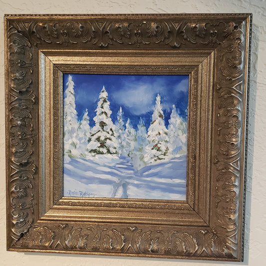 "Snowy Evergreen II" Evergreen Trees Original Oil Painting