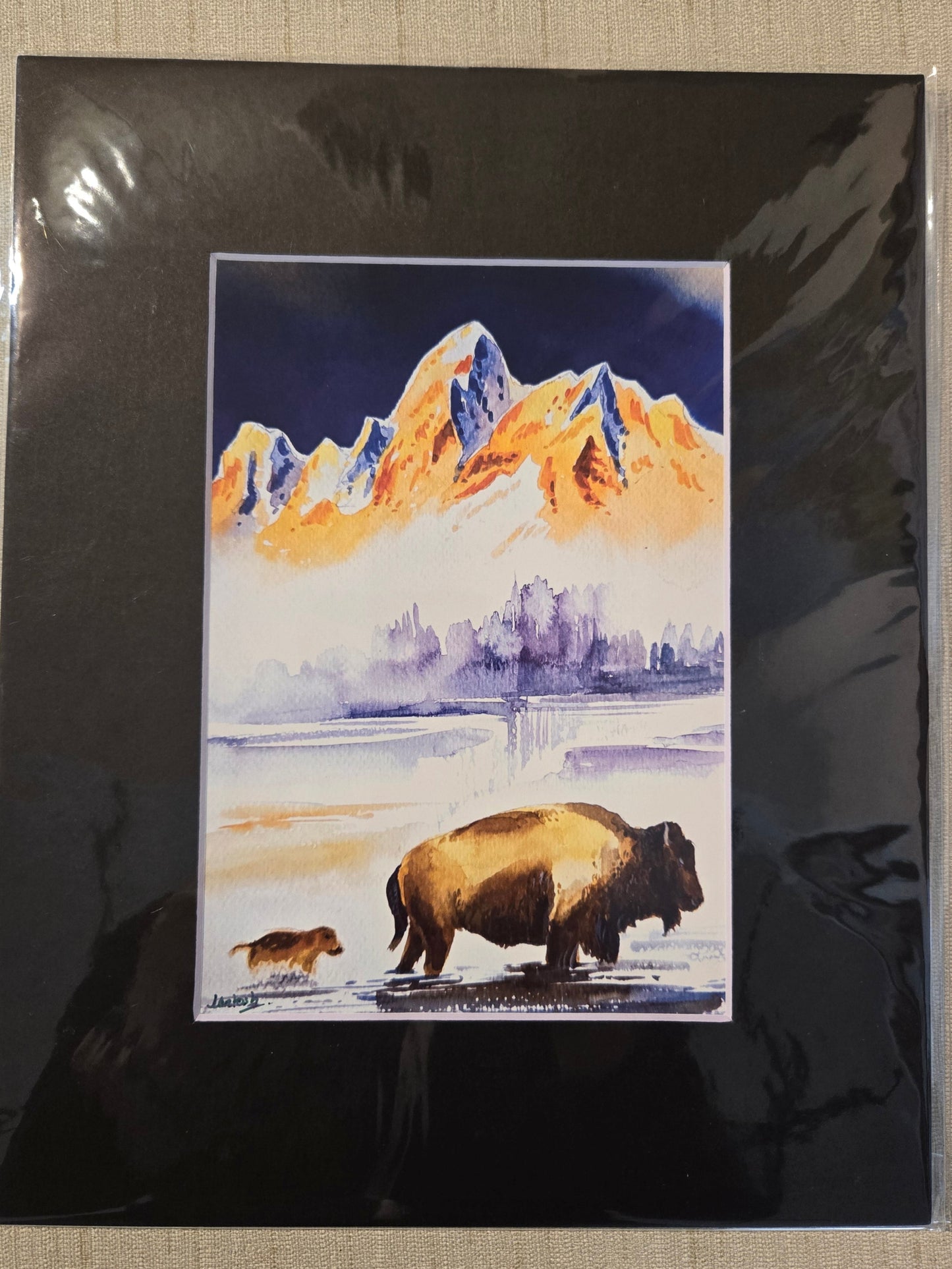 "Bison- Mom and Baby" Watercolor Print 8x10