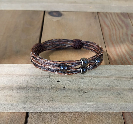 Hand Braided Horsehair Extra Wide Adjustable Bracelet with Color Change Beads