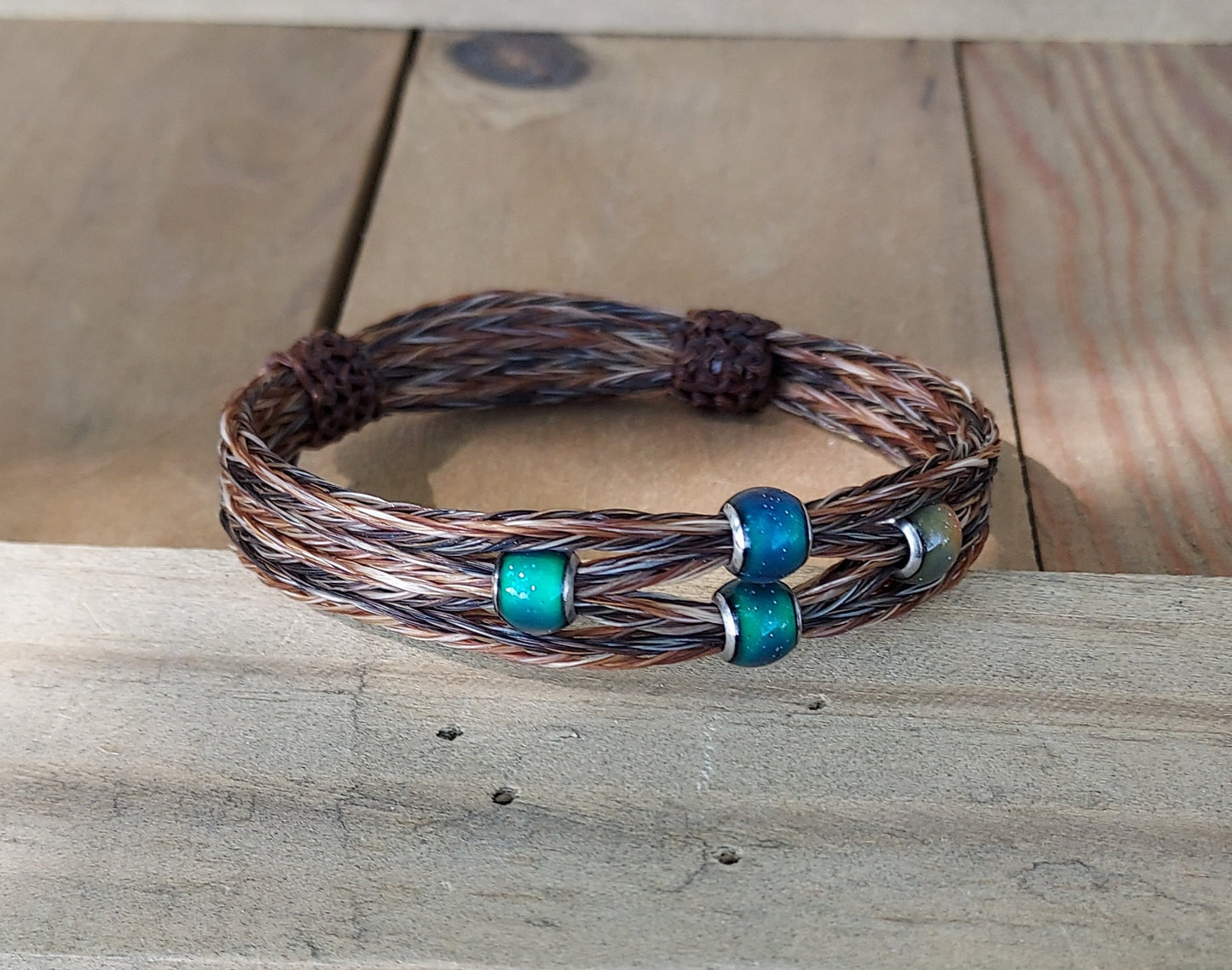 Hand Braided Horsehair Extra Wide Adjustable Bracelet with Color Change Beads