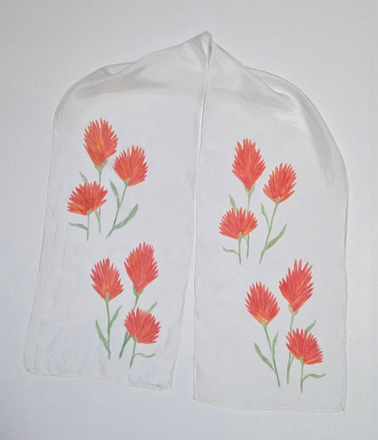 Silk Scarf - Indian Paintbrush - White