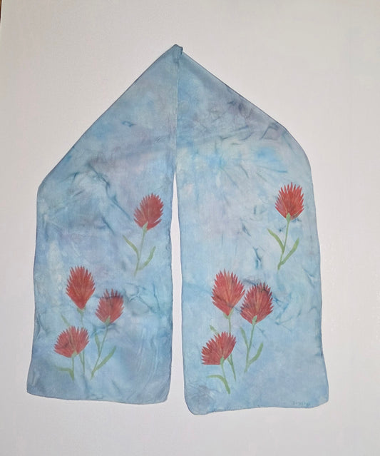 Silk Scarf - Indian Paintbrush - Blue