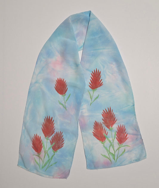Silk Scarf - Indian Paintbrush - Blue