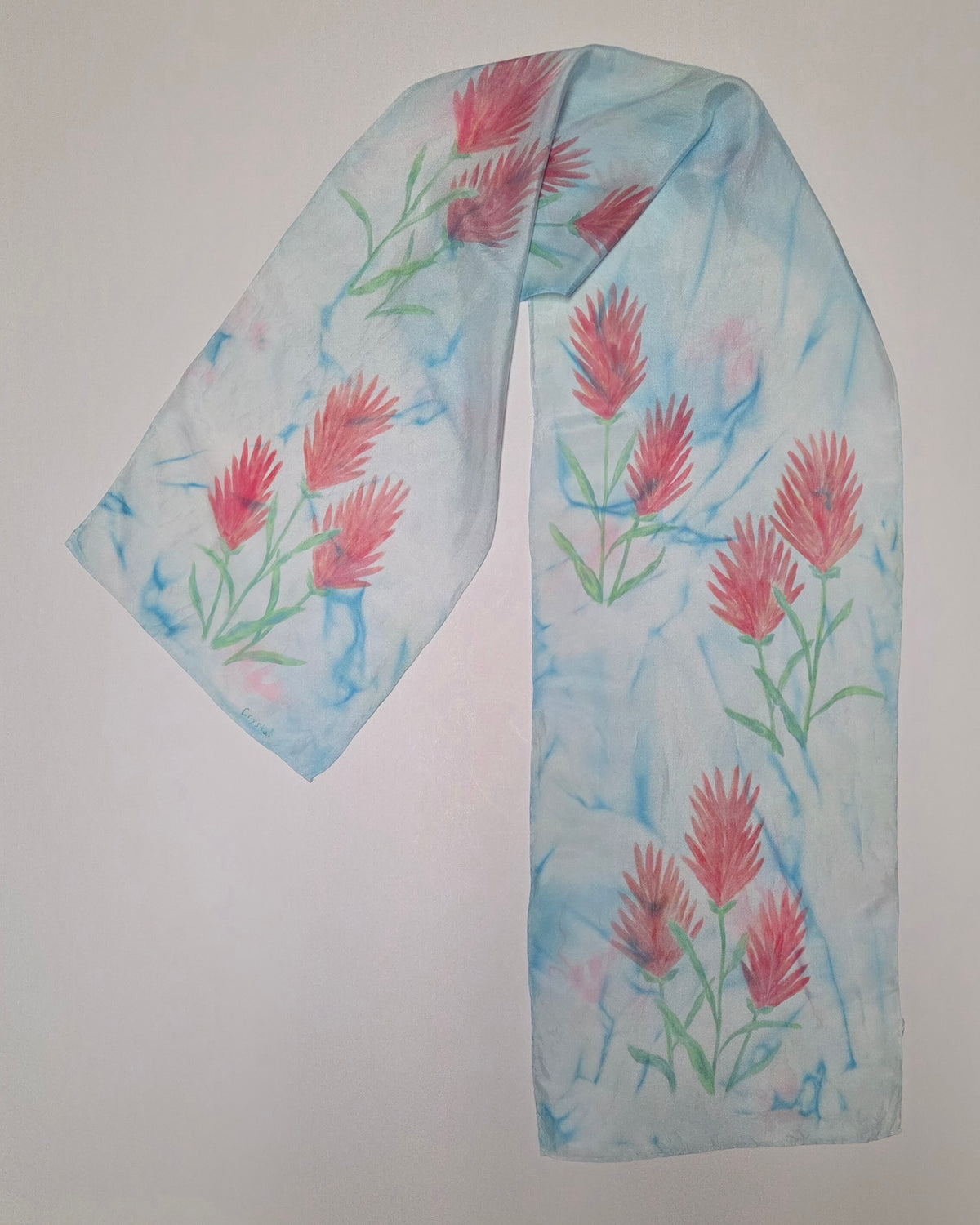 Silk Scarf - Indian Paintbrush - Blue
