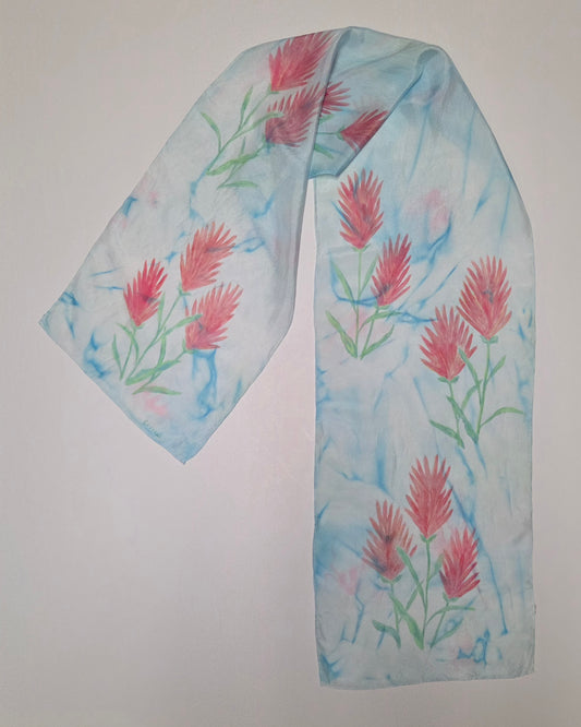 Silk Scarf - Indian Paintbrush - Blue