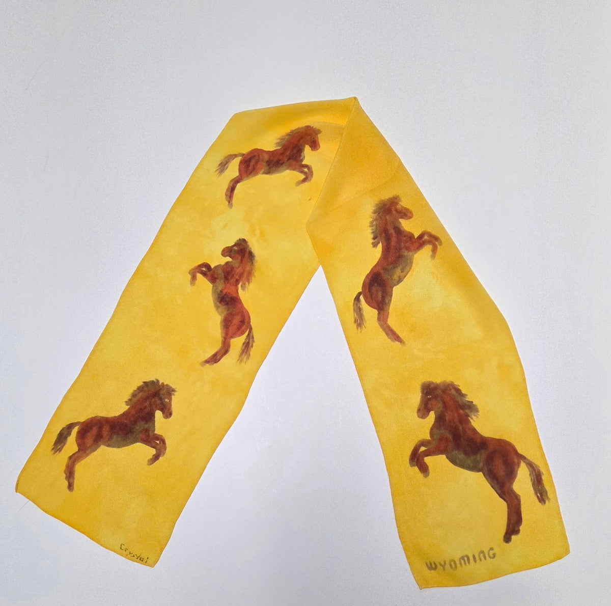 Silk Scarf - Brown and Gold Horses - Small