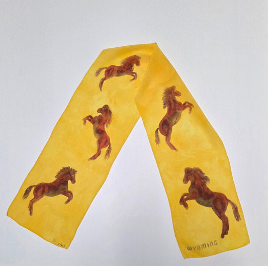 Silk Scarf - Brown and Gold Horses - Small