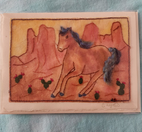 " Desert Horse " Fiber Art Card