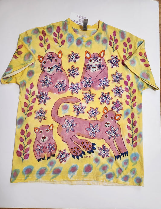 Original Fiber Art Tee Shirt Four Pumas  Adult Xlarge